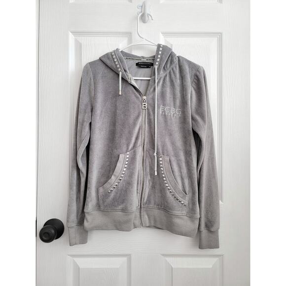 BCBG MaxAzria Velour Gray Zip Up Studded Hoodie Y2K Size MEDIUM - Picture 2 of 8